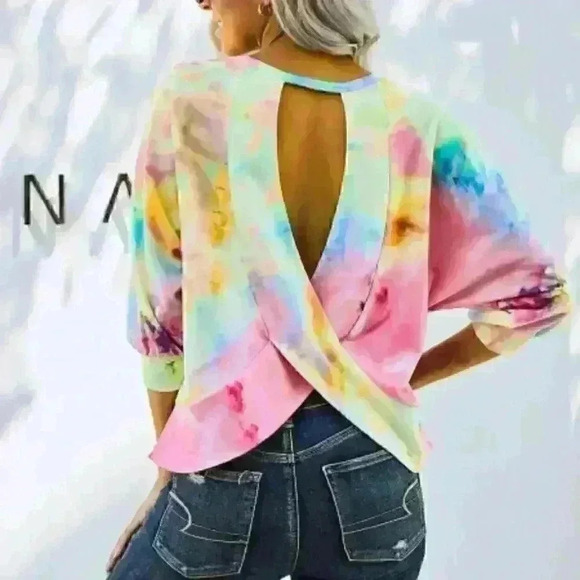Tye dye open back long sleeve top - Picture 1 of 4